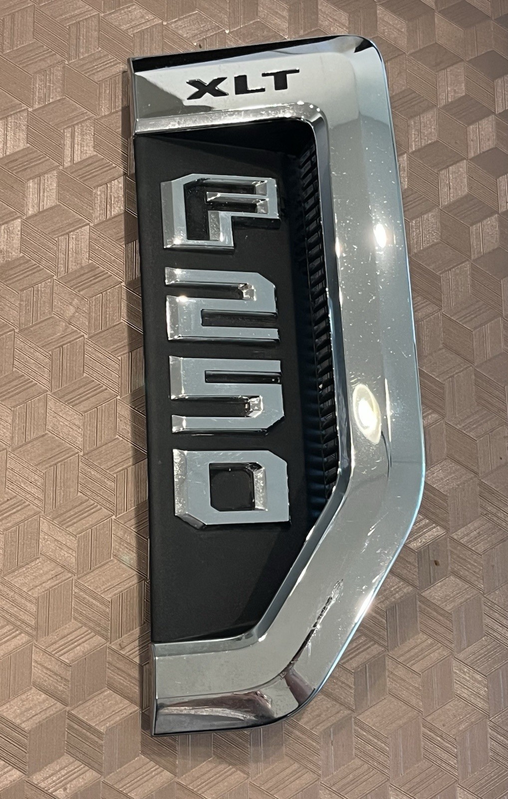 2017-2022 Ford F250 Lariat Super Duty Black and Chrome RH Fender Vent Emblem OEM