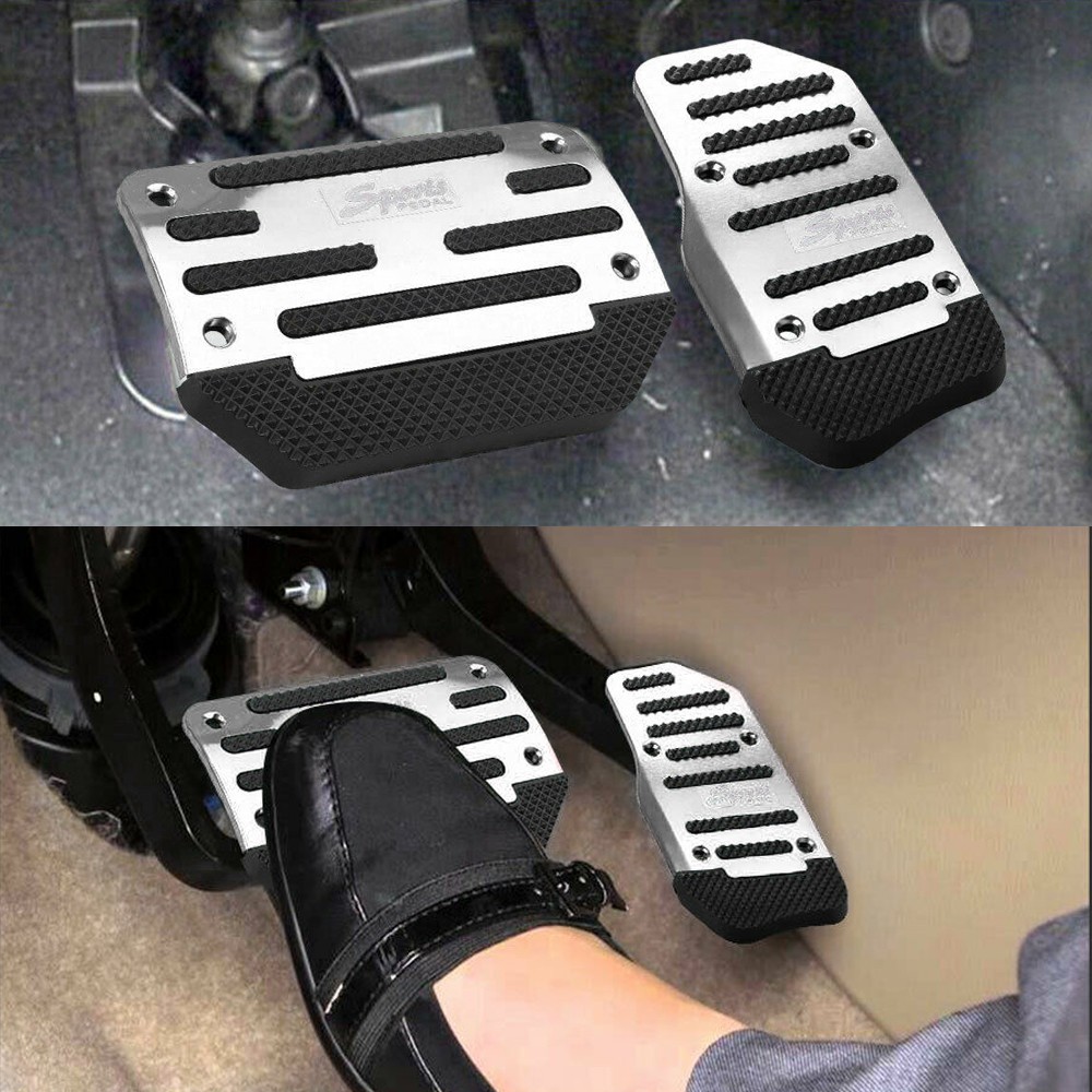 USA 2X Gas Brake Foot Pedal Pad Non-Slip Automatic Cover Car Accessories Silver