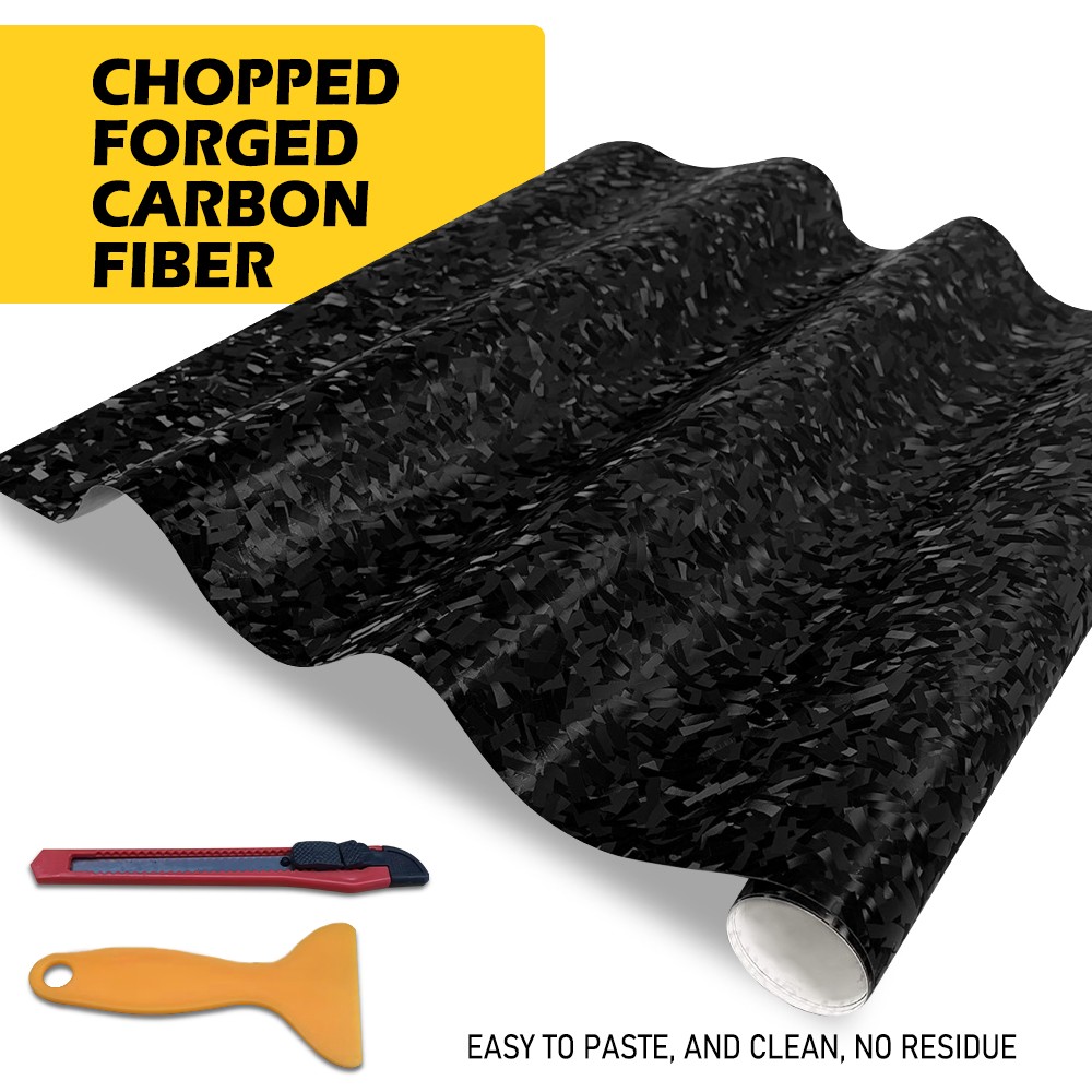 1.5m Chopped Forged Carbon Fiber Gloss Black Car Vinyl Wrap Sticker Decal Sheet