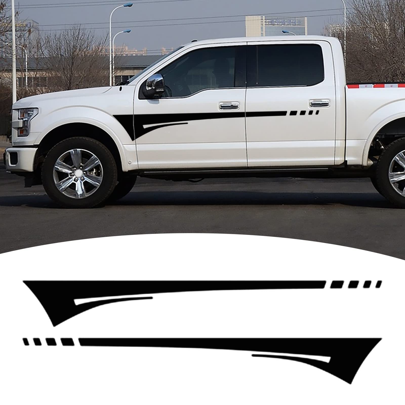 2pcs 82.5” Black Sports Racing Stripe Graphic Body Side Door Decals Stickers