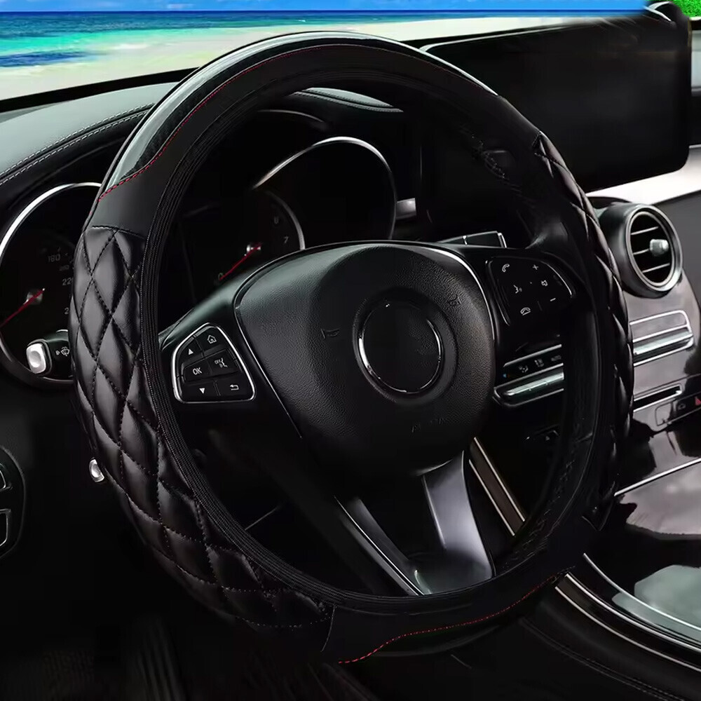 15” Carbon Fiber Leather Automotive Steering Wheel Cover Car Accessories 38cm