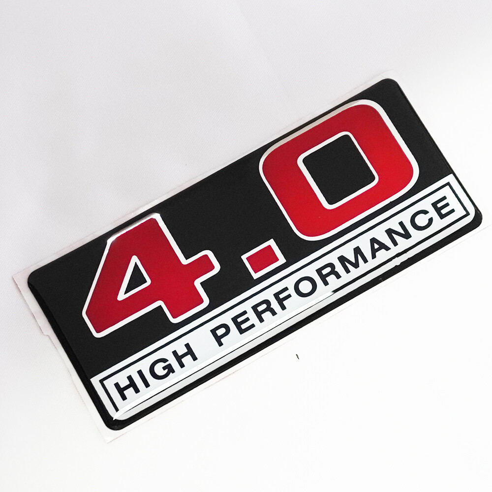 2X 4.0 Liter High Performance Engine Emblem Badge Resin Logo Red Black Chrome