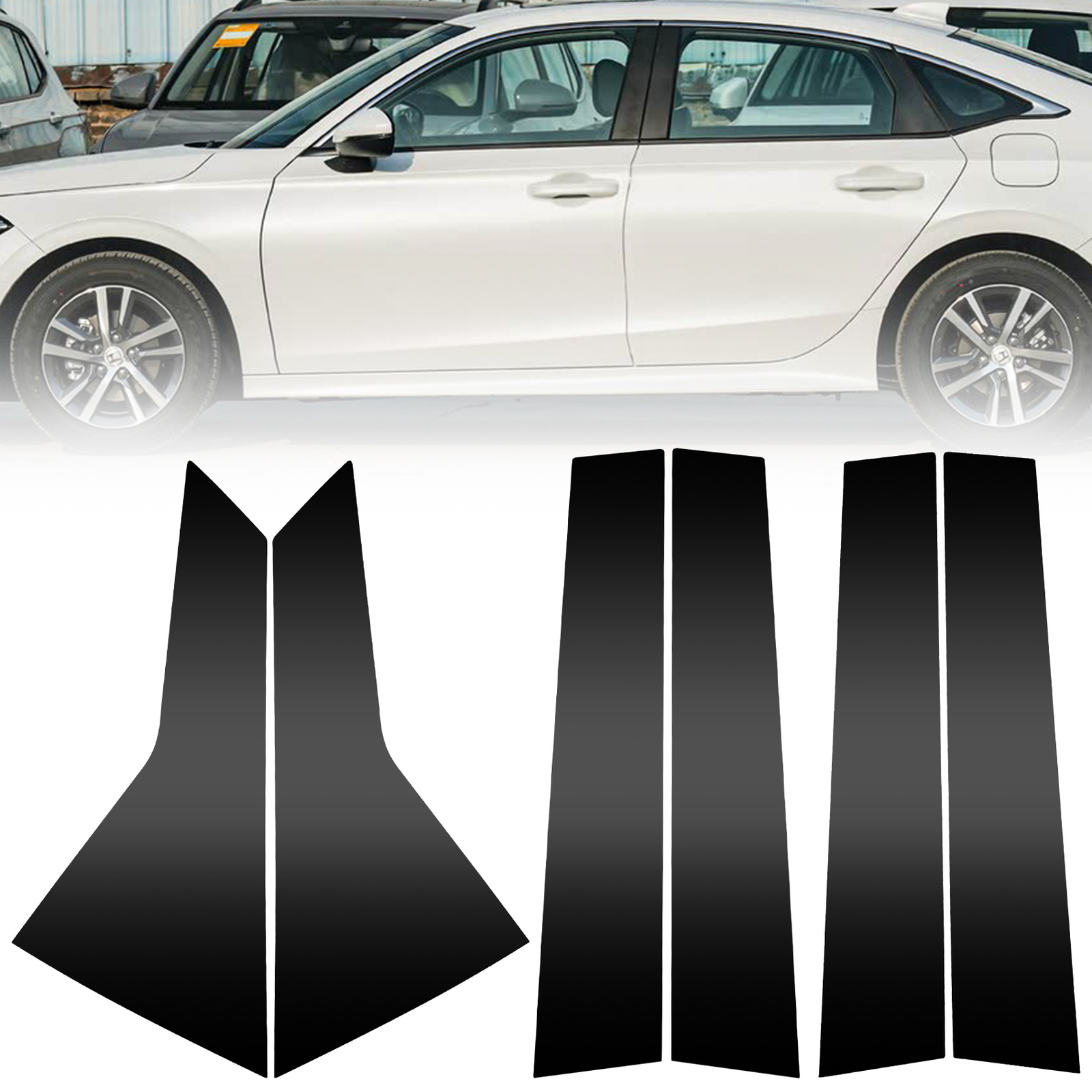 6pcs Glossy Black PC Window BC Pillar Post Cover Trim For Honda Civic 2022-2025