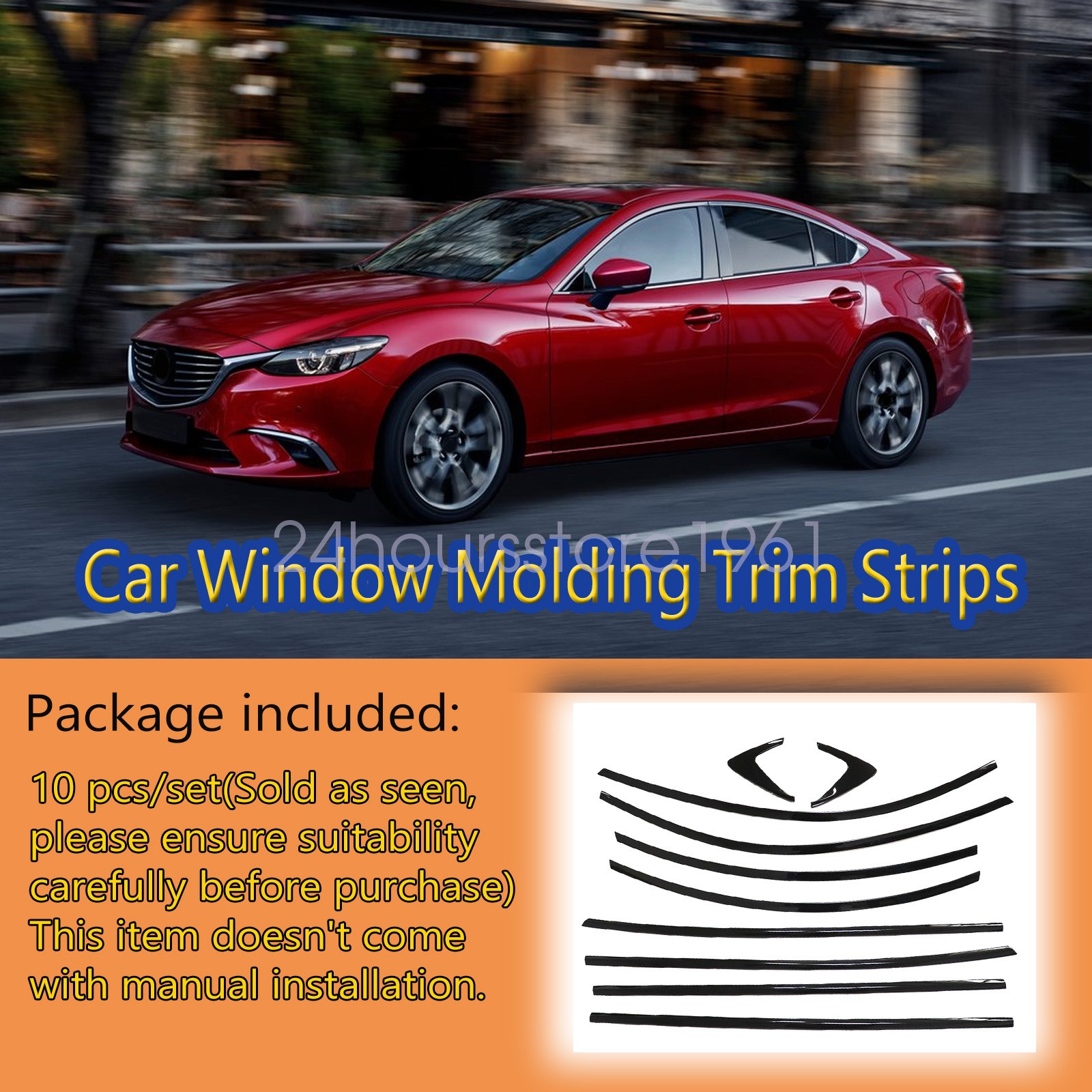 10PCS For Mazda 6 Sedan 2014-2021 Glossy Black Car Window Molding Trim Strips