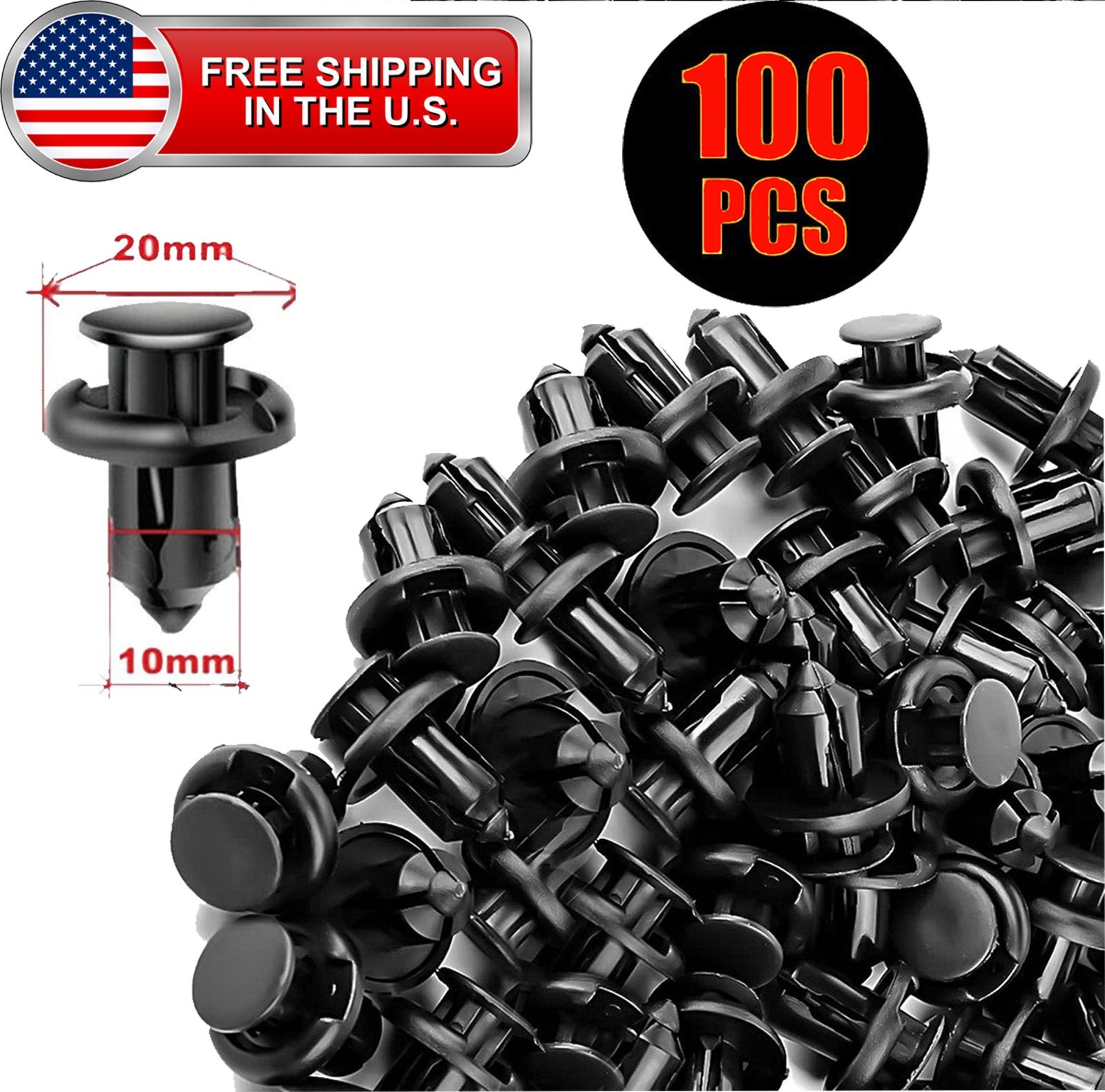100Pcs Bumper Clips 10Mm Hood Fender Push Rivets Retainer Fastener for Honda