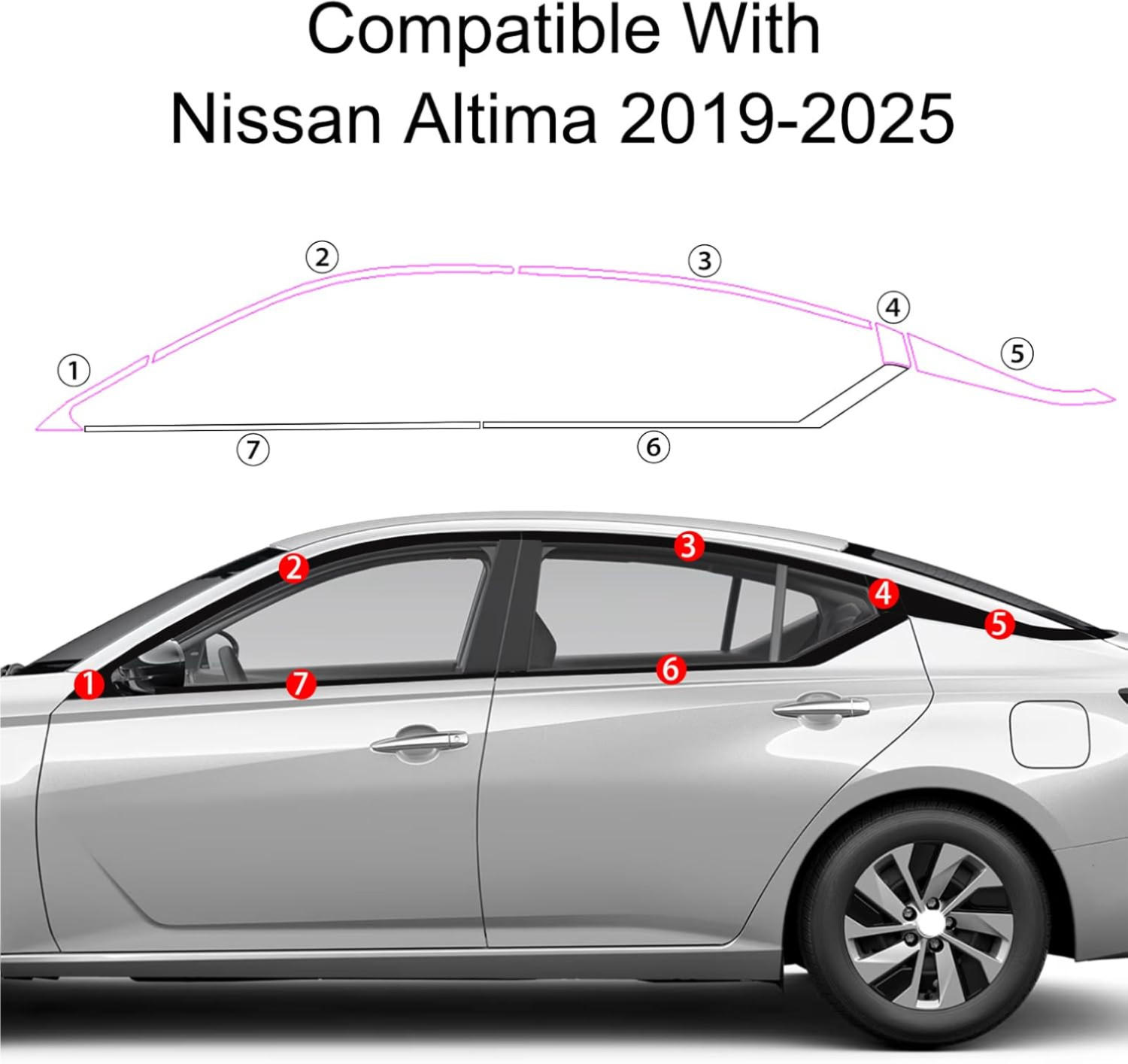 10PCS For 2019-2025 Nissan Altima Black Steel Car Window Molding Strip Trim