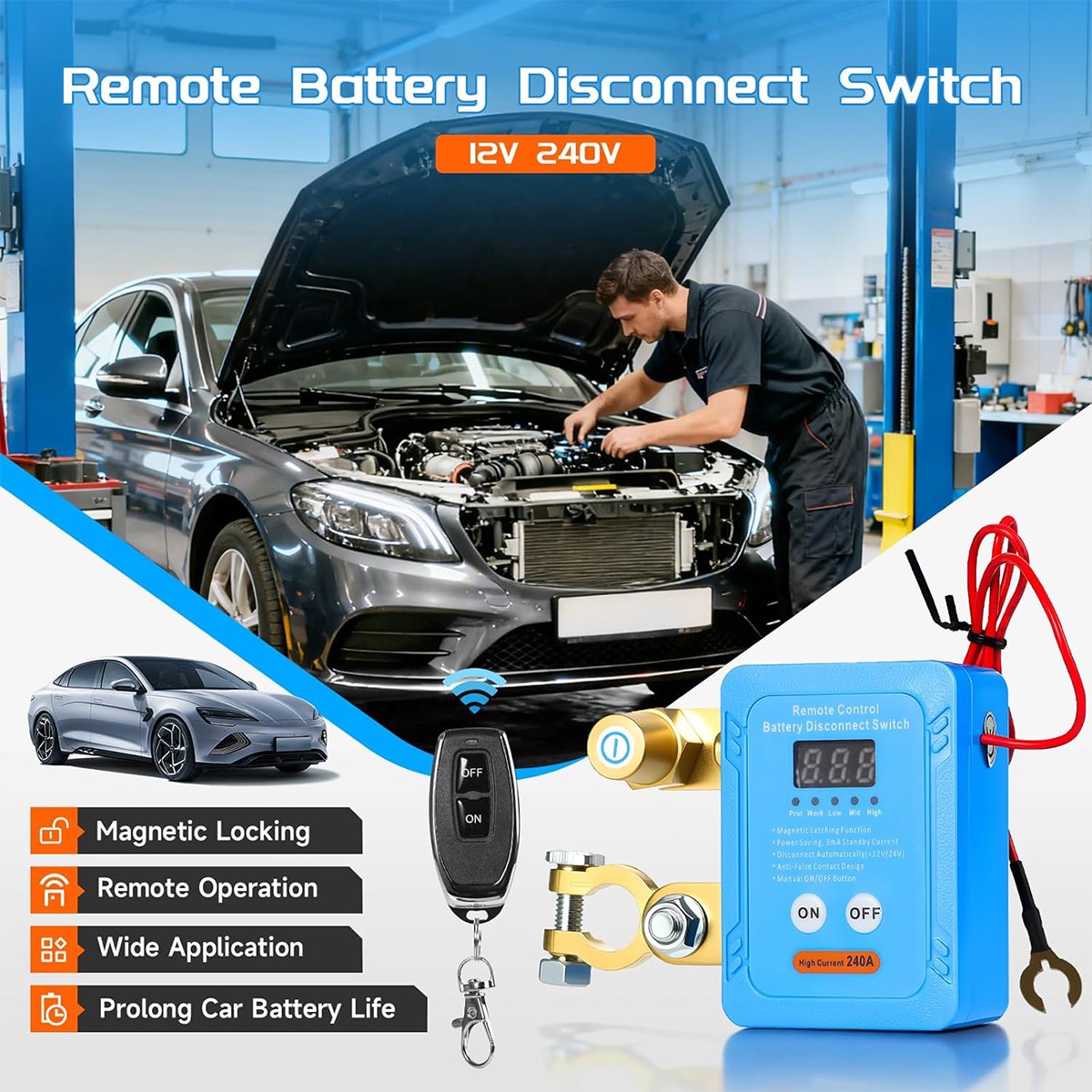 GEYA 12/24V 240A Remote Battery Disconnect Kill Switch Anti Theft Auto RV ATV