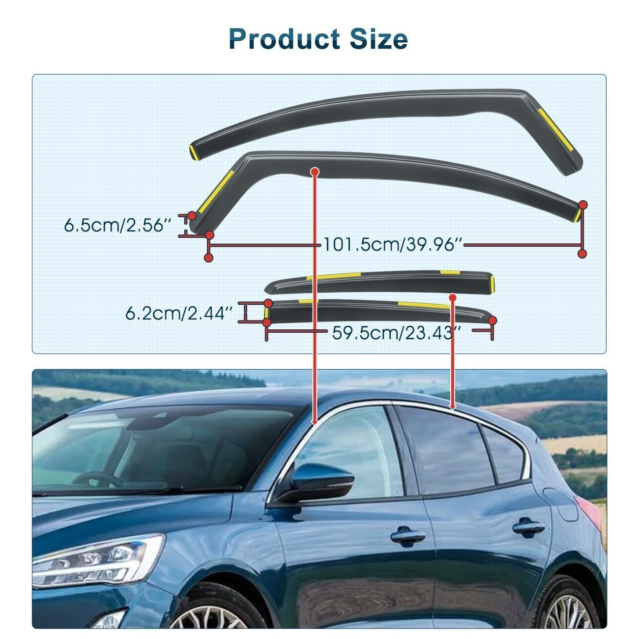 For Ford Focus 2012-2018 In-Channel Window Visor Vent Rain Guards Wind Deflector