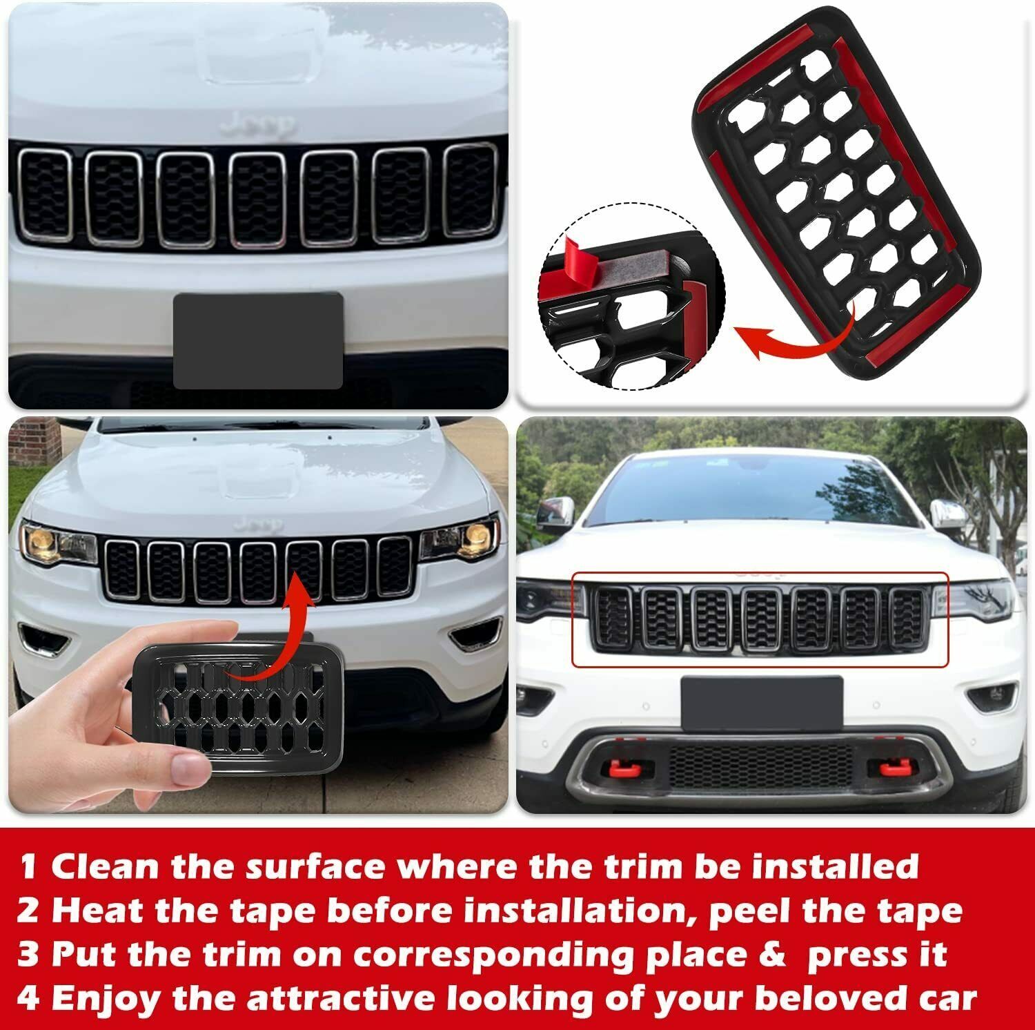 Front Grill Mesh Covers Inserts Kit For Jeep Grand Cherokee 2017-2022 (Black)