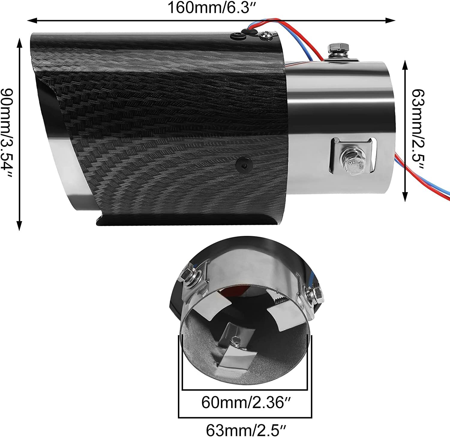 Universal Car Modified LED Luminous Muffler Tip Tail Pipe Carbon Fiber Curved