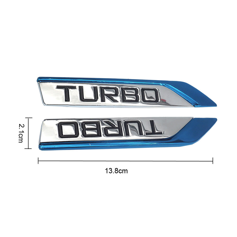 2x Blue 3D Turbo Logo Emblem Badge Metal Sticker Trunk Fender Decal Accessories