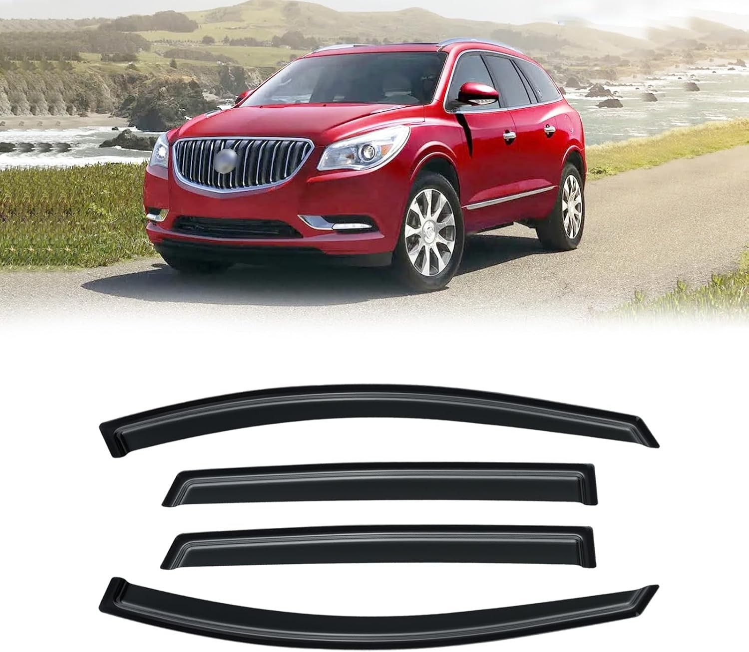 Window Visor for 2008-2017 Buick Enclave Rain Guards Dark Smoke Tape-On 4PCS