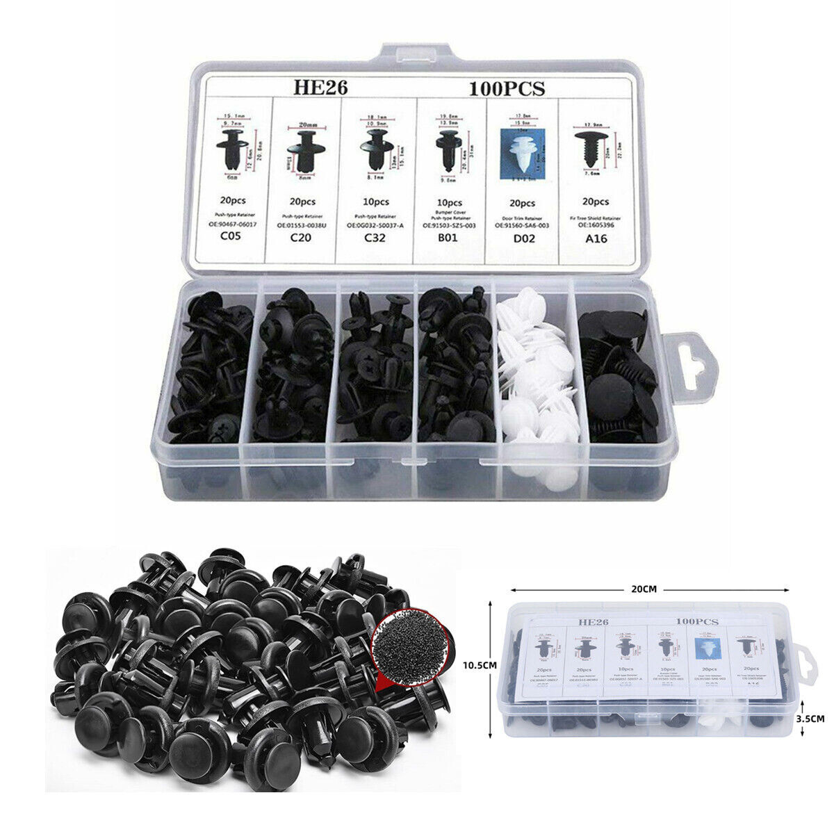 Car Parts Body Bumper Rivet Retainer Trim Molding Push Pin Clip Assortments KIT