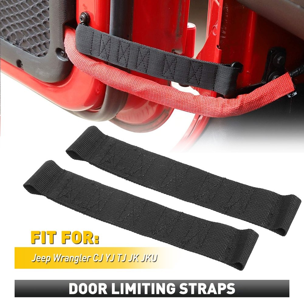 Pair Black Adjustable Door Limiting Straps For Jeep 1955-2006 Wrangler CJ/TJ/YJ