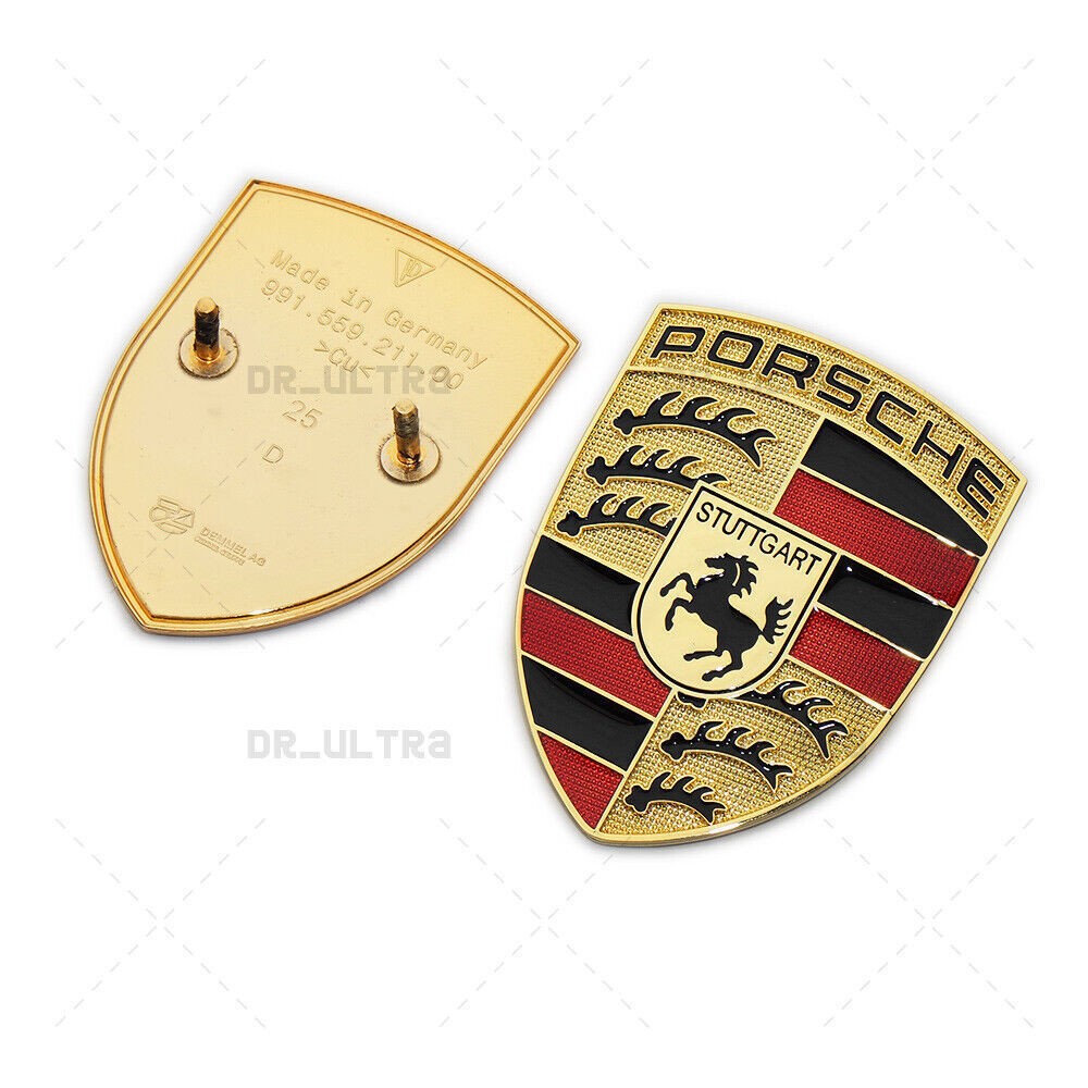 1Pcs Front Hood Crest Gold Edition Badge Emblem For 911 Cayenne Boxster Cayman