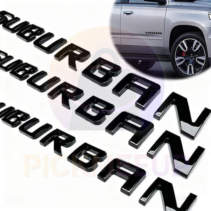 3PCS Gloss Black For Suburban Emblems Letters Badge Nameplate Side Door Liftgate
