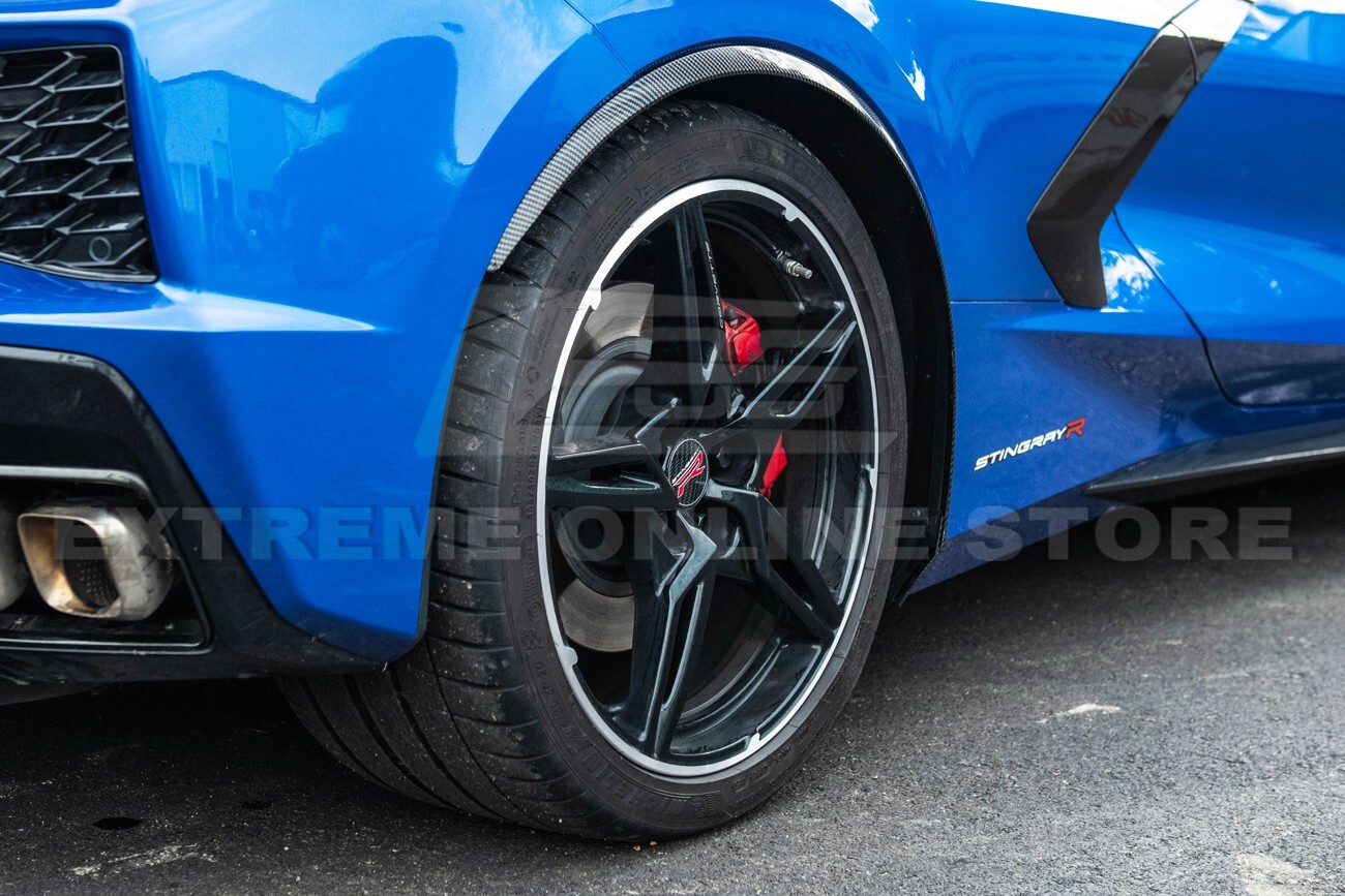 For 20-Up Corvette C8 Hydro-Dipped Carbon Fiber Front Rear Wheel Fender Mud Flap