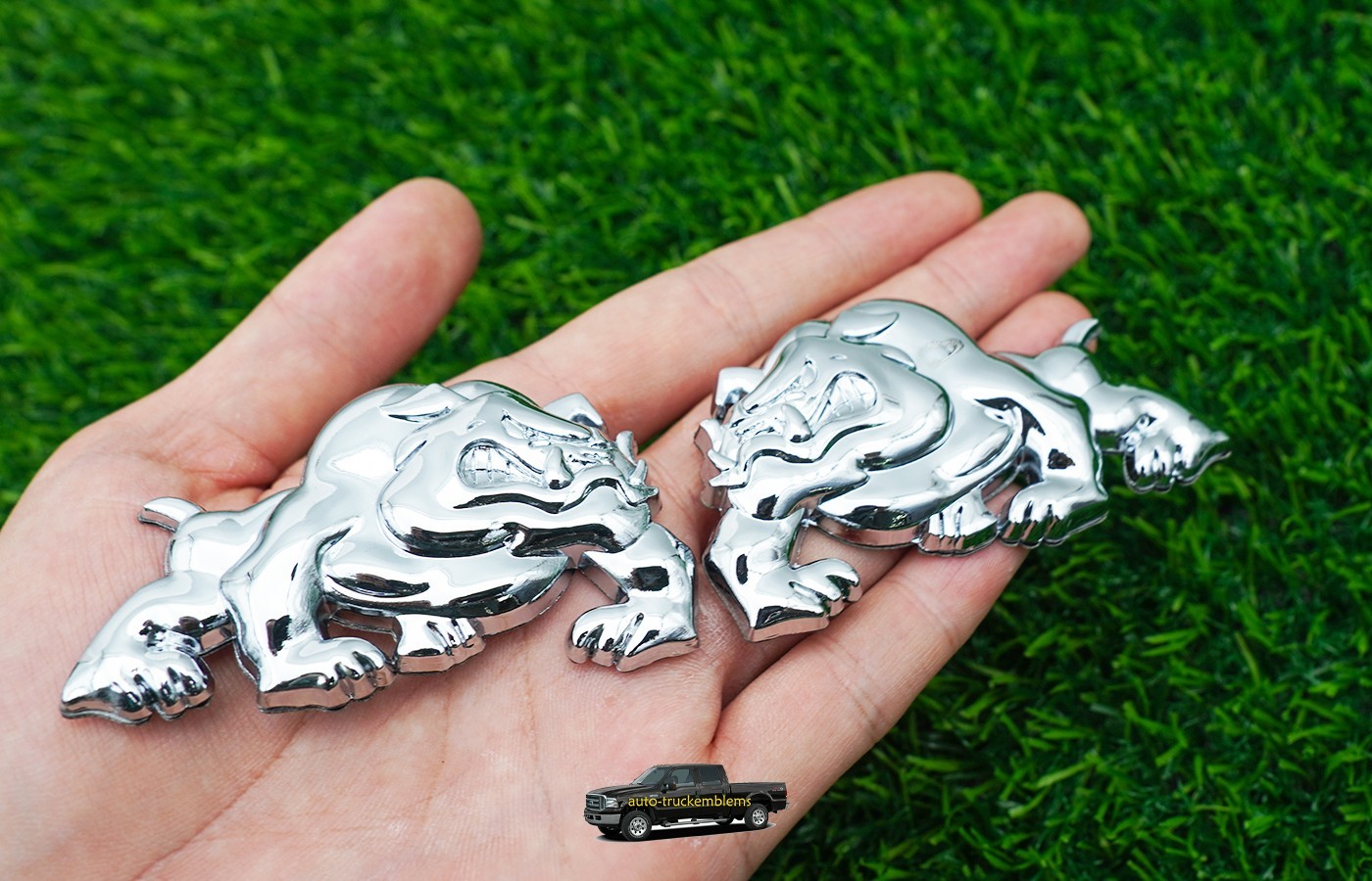 2x Chrome English Bulldog Emblem 3D Metal Badge Fits Universal