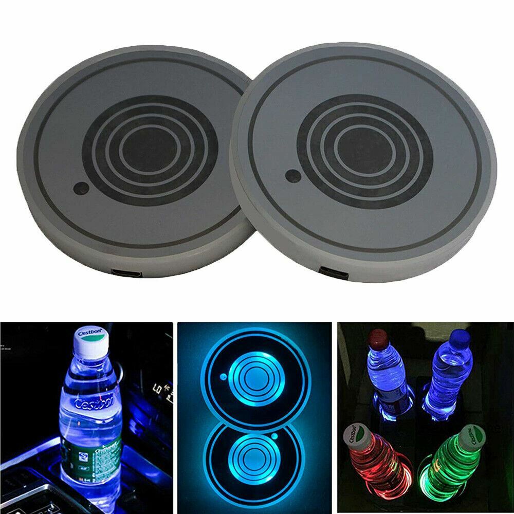 2X LED Cup Pad Car Accessories Light Cover Interior Decoration Lights 7 Colors