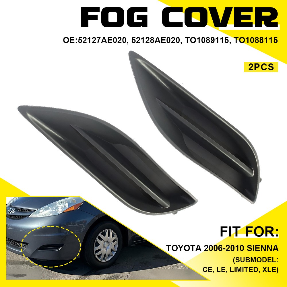Fog Light Cover Set For 2006-10 Toyota Sienna Front Left and Right Primed BLACK