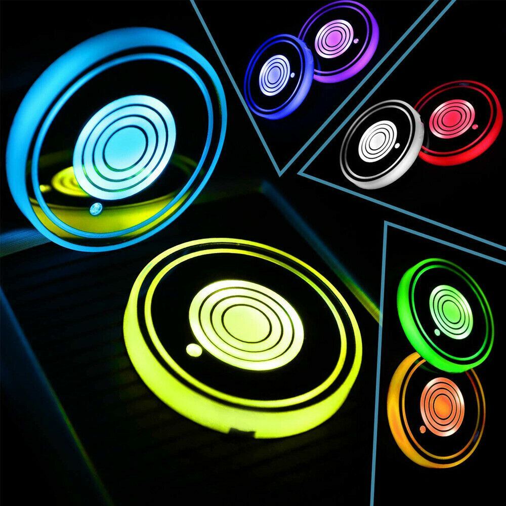 2X LED Cup Pad Car Accessories Light Cover Interior Decoration Lights 7 Colors