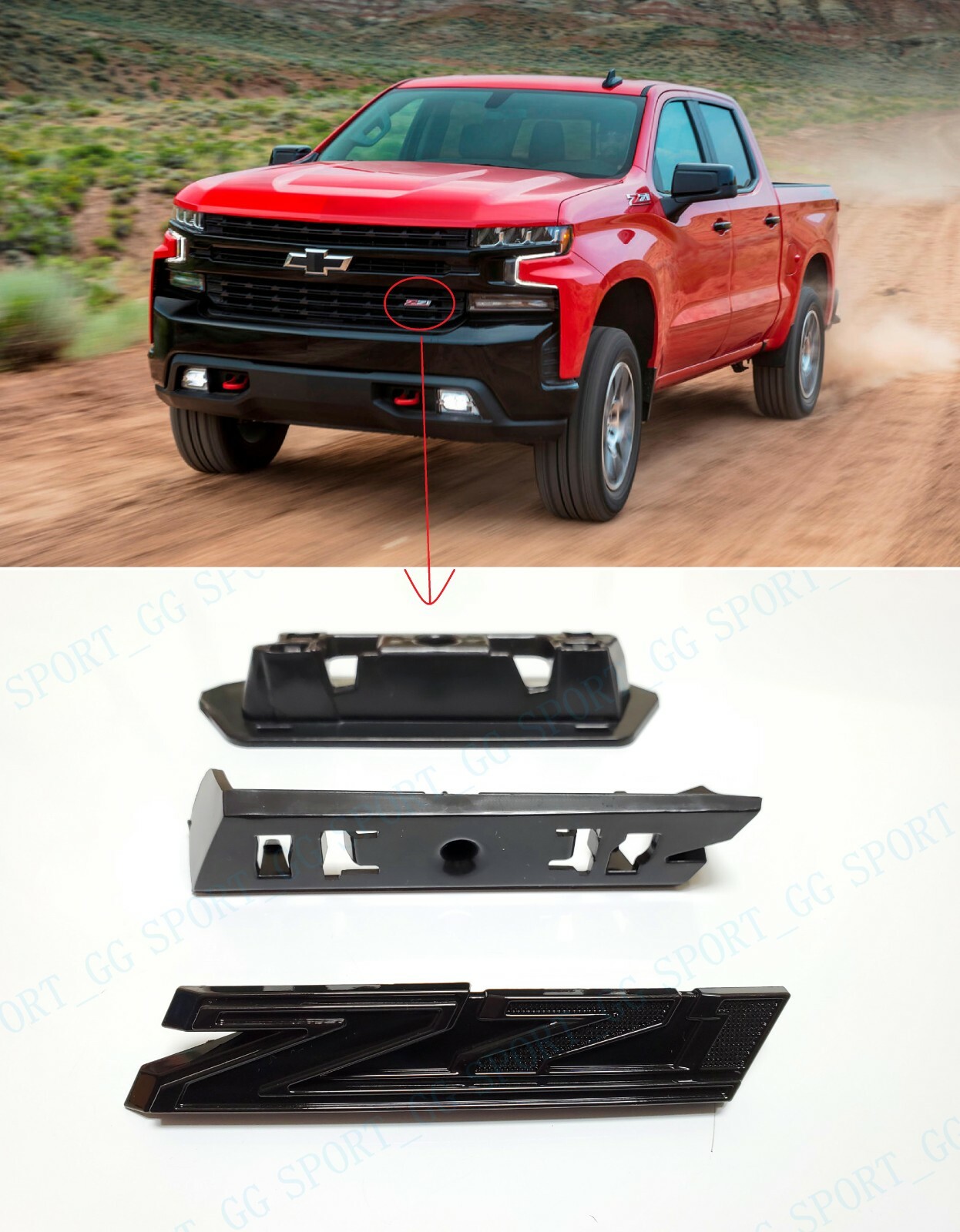 2019-2021 Chevrolet Silverado 1500 Z71 Grille Emblem 84384428 OEM Gloss black