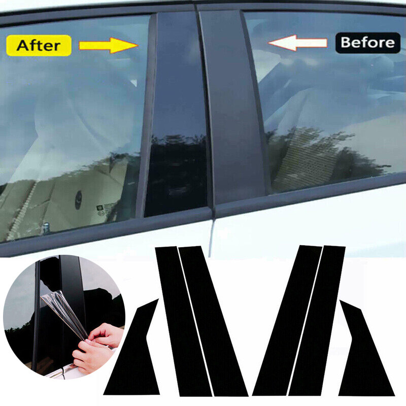 6PCS Door Black Car Door Window Pillar Post Cover Trim For 2016-2021 Honda Civic