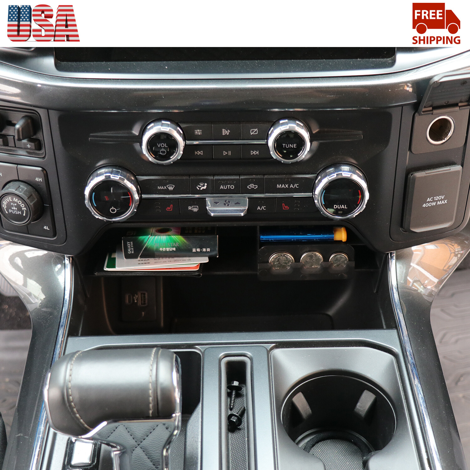 For Ford F150 2021+ Center Dashboard Interior Insert Storage Tray Accessories