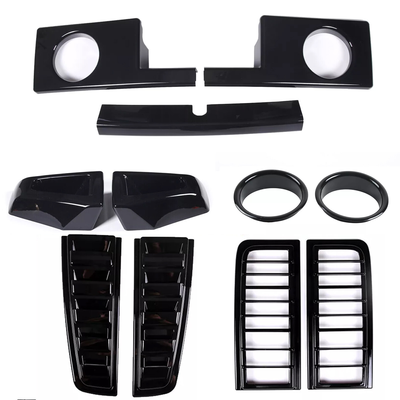 For HUMMER H2 Gloss Black Front Rear headlight Hood Tail light vent cover 11PCS
