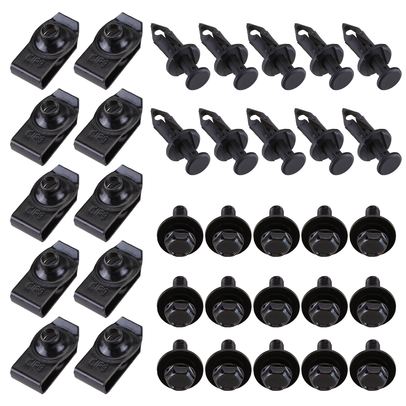 Car Body Bolts & U-nut Clips M6 Engine Cover Undertray Splash Shield Guard Set