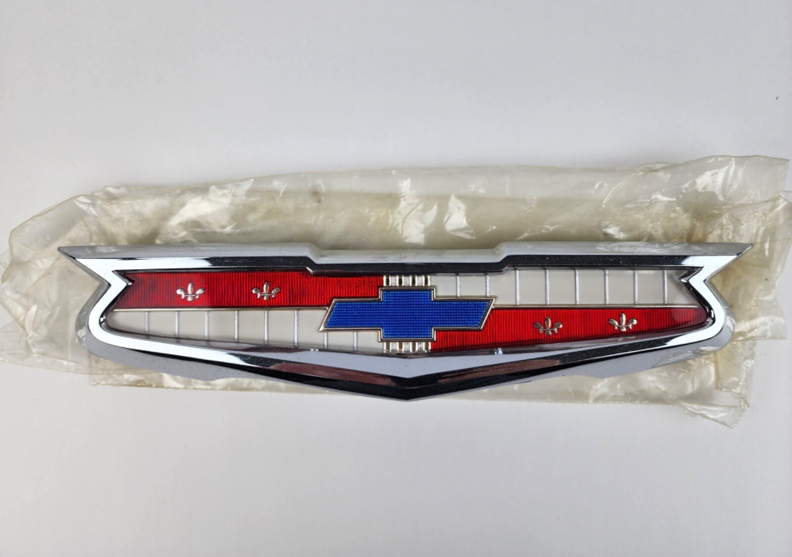 55 56 57 Chevy Trunk Emblem Badge GM Pair 3709914 NOS New Unused Made Canada