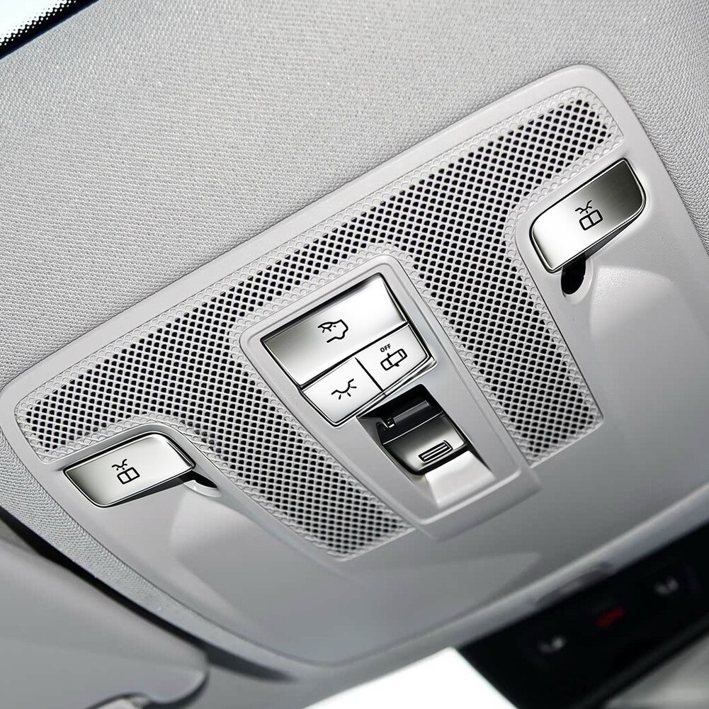 5pcs Silver Roof Reading Lamp Button Patch for Mercedes Car Interior Trim Set