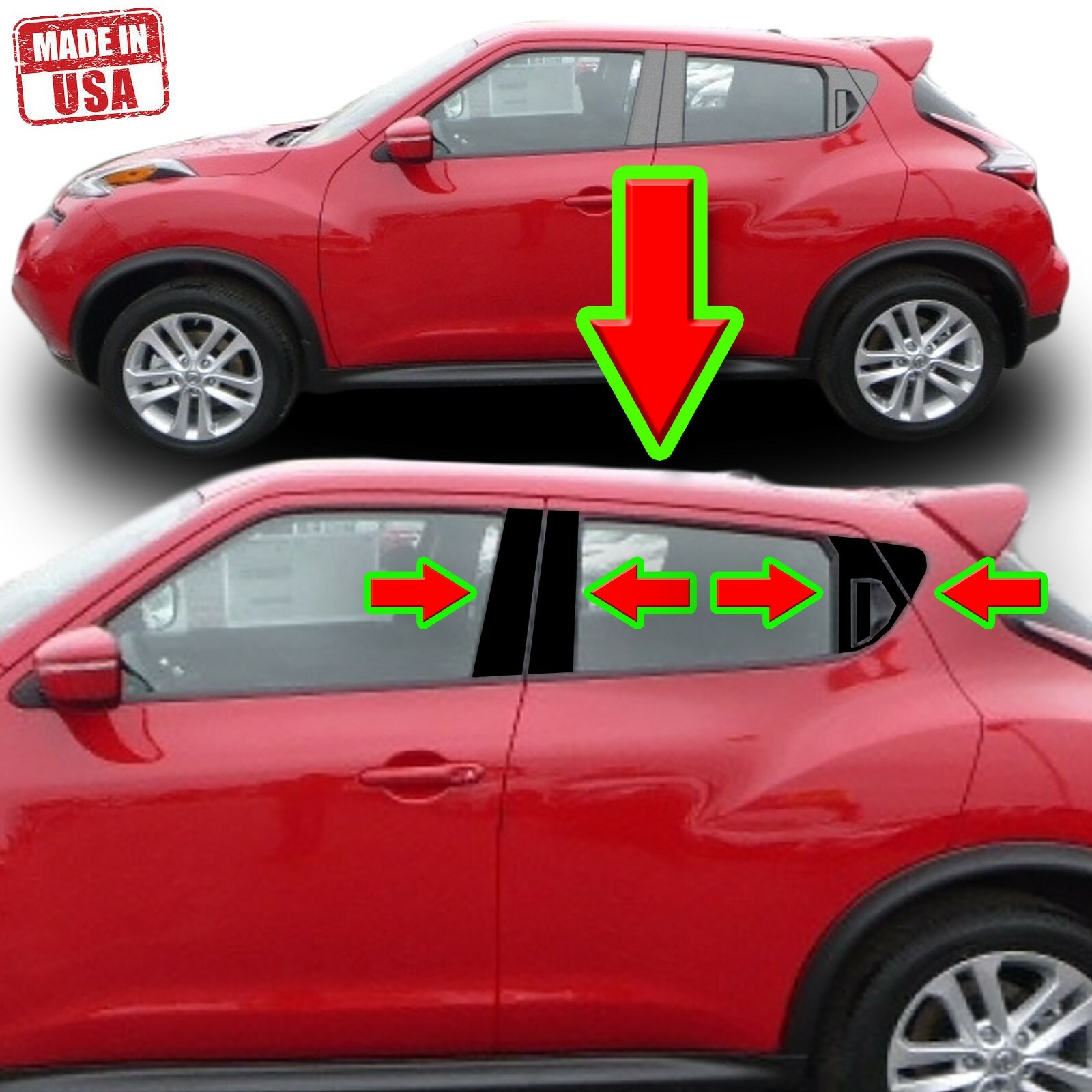 Black Pillar Trim for Nissan Juke 11-19 10pc Set Door Cover Piano Post