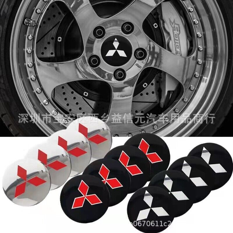 4Pcs 60mm Black Wheel Auto Center Cap Badge Emblem Hub Cover For Mitsubishi Logo