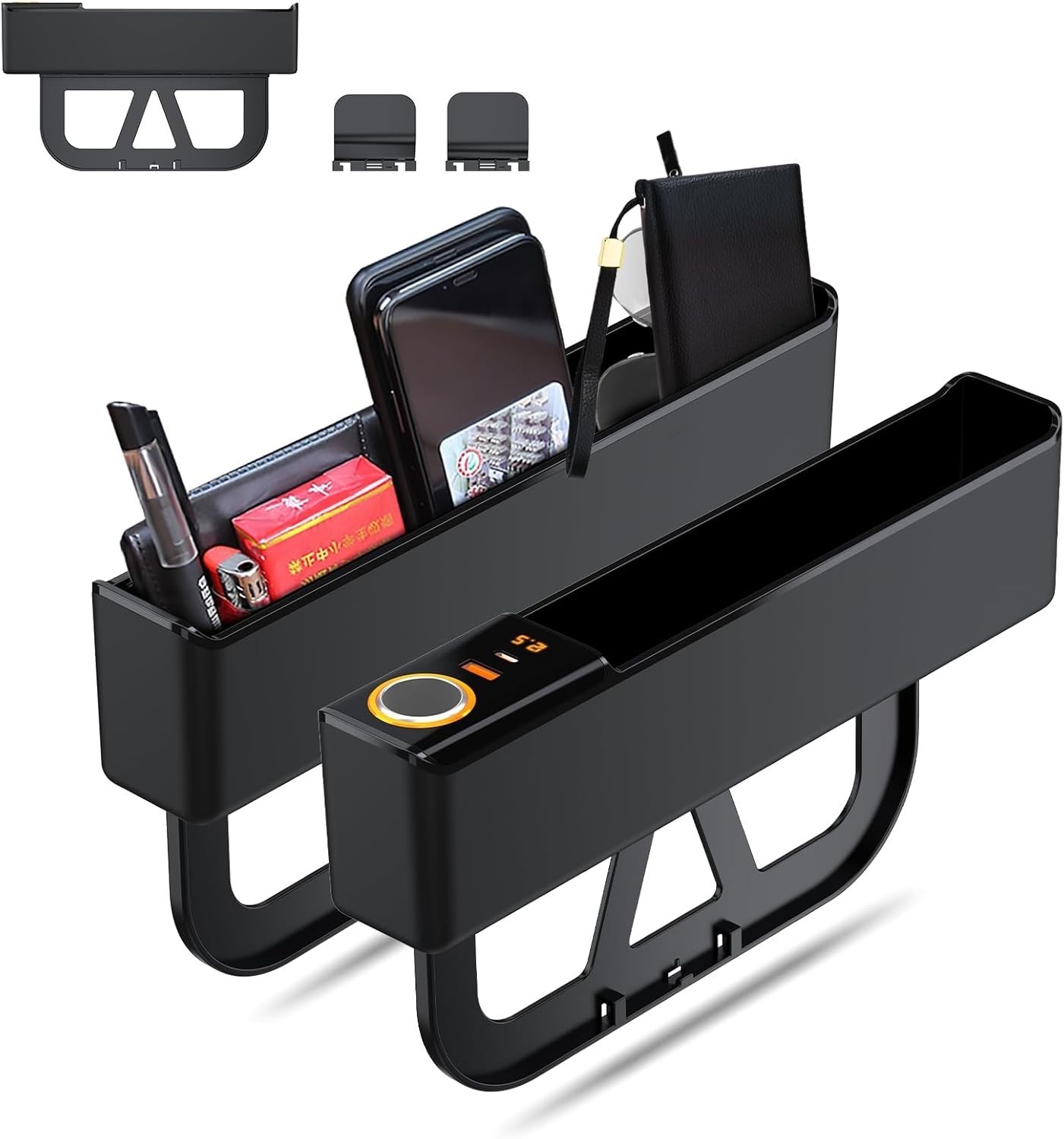 Black Rechargeable Car Accessories Seat Gap Storage Box Phone Holder Organizer