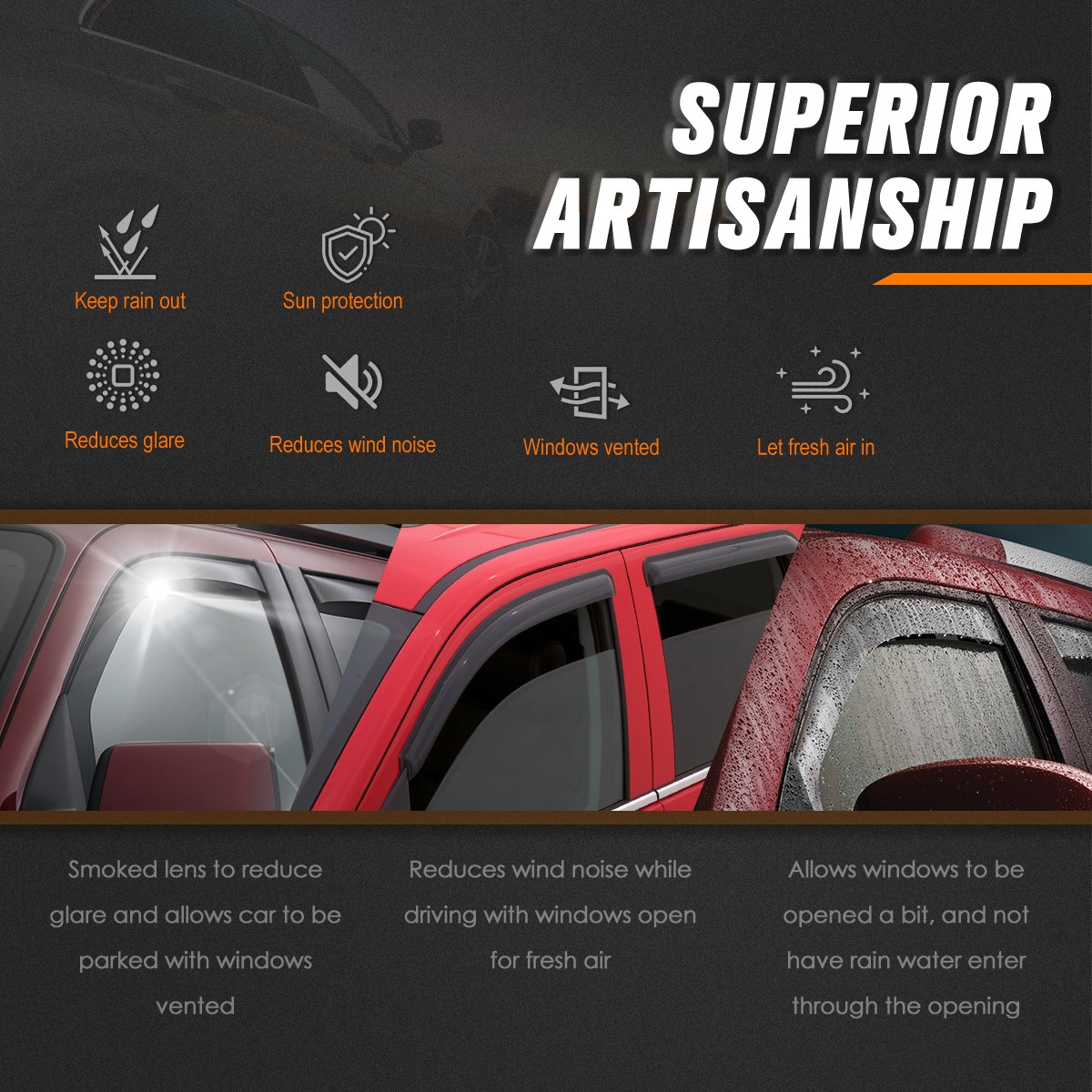 For 17-24 Jeep Compass Side Window Visors Sun Rain Guards Deflector Shade 4Pcs