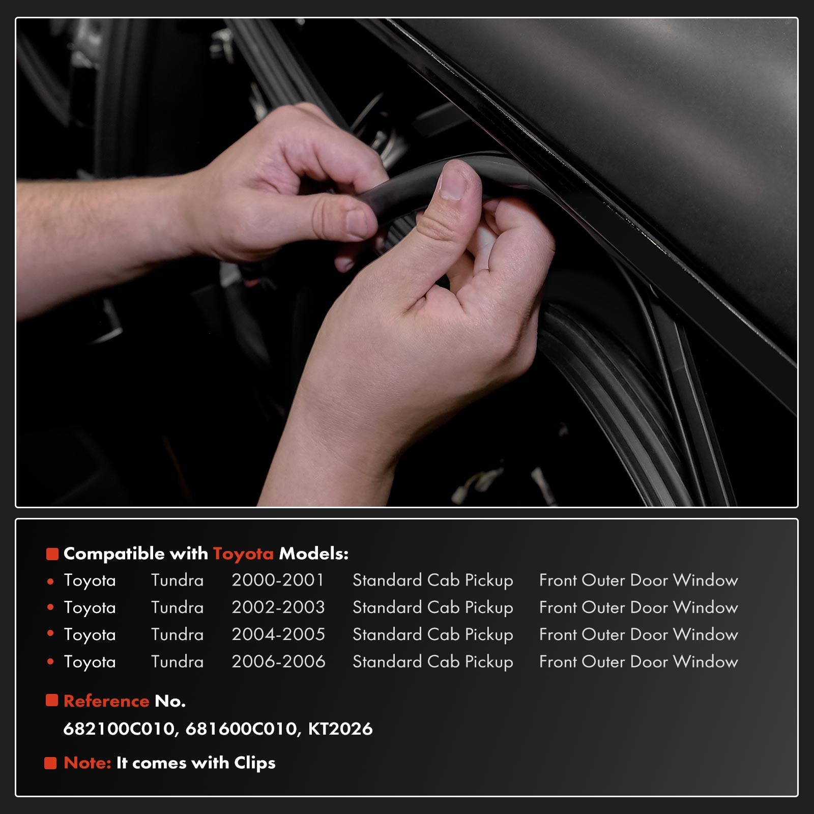 2pcs Front Outer Door Window Belt Weatherstrip Seal for Toyota Tundra Standard
