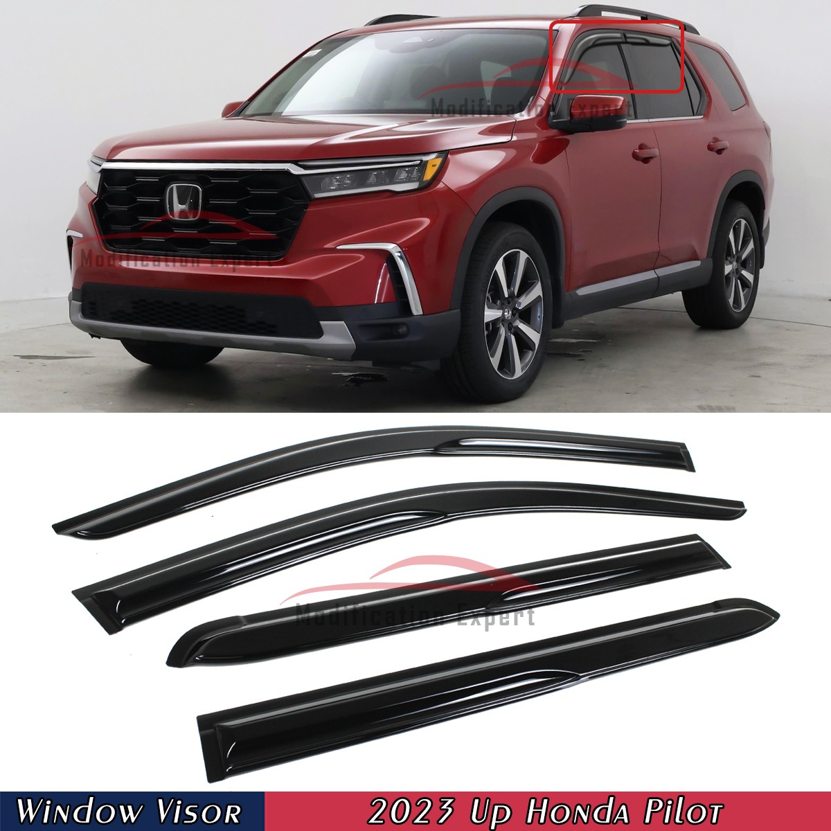 For 2023-2025 Honda Pilot JDM Mugen Style Window Visors Rain Guards Deflectors