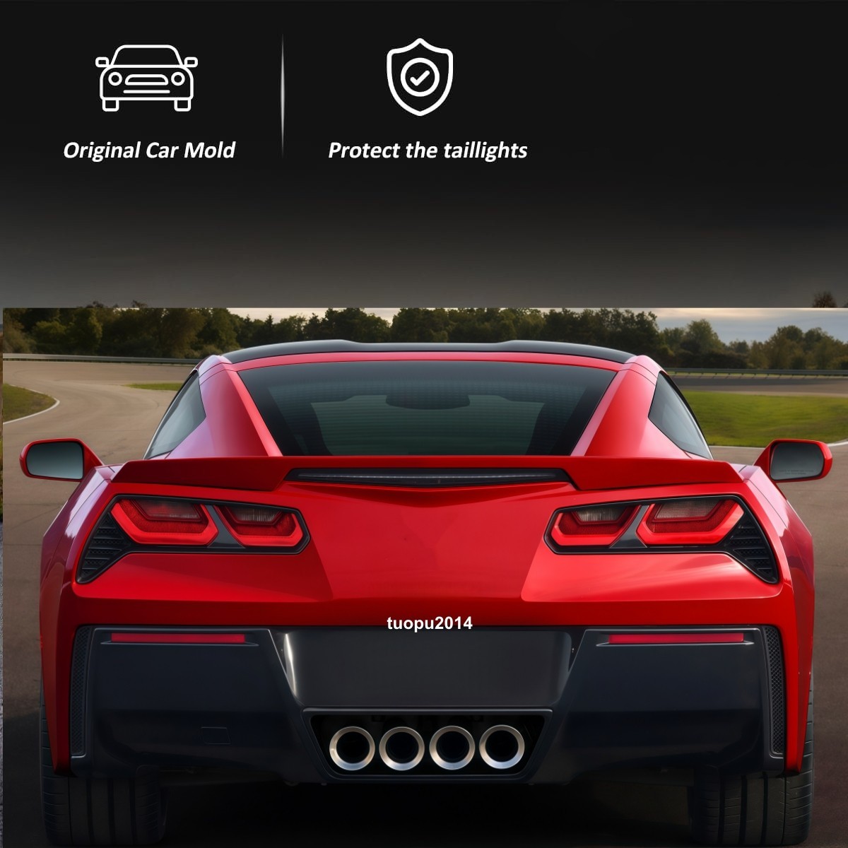 Fit For Chevy Corvette C7 Rear Tail Light Guard Decor Cover Trim Gray 2014-2019