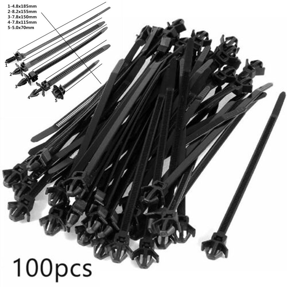 100 PCS/SET Car Wire Harness Line Bundle Zip Fastener Clip Mixed Nylon Cable Tie