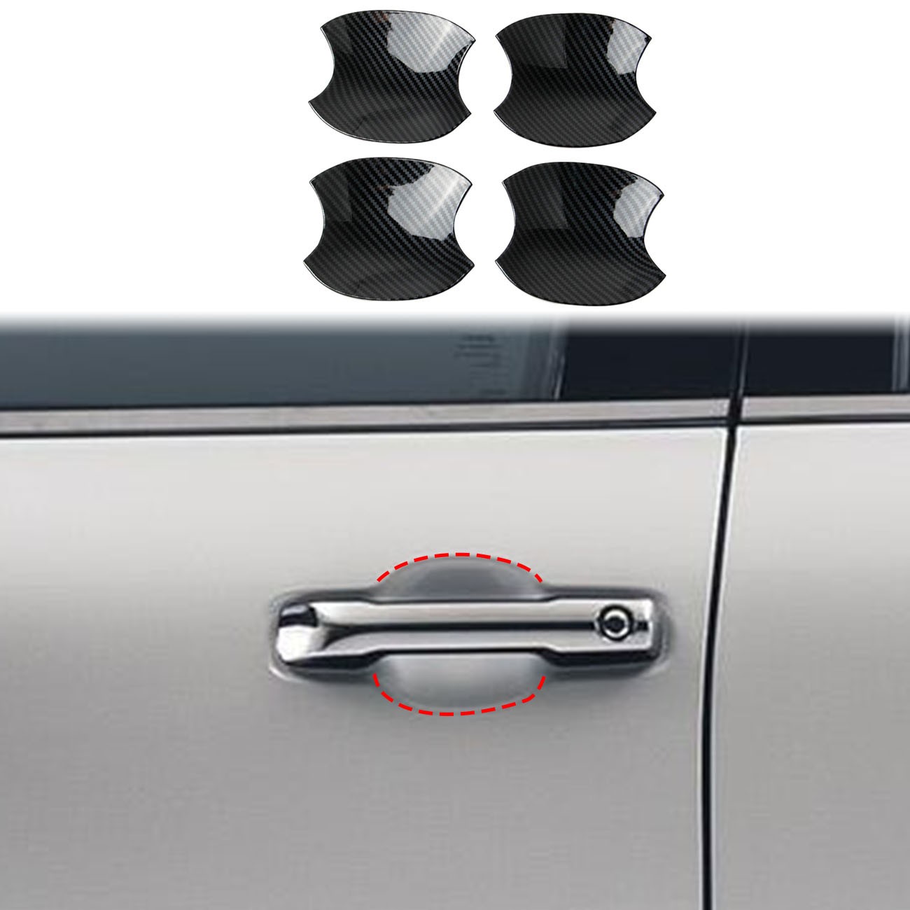 Carbon Fiber Style Door Handle Bowl Anti-Scratch Cover Trim For Toyota Tacoma