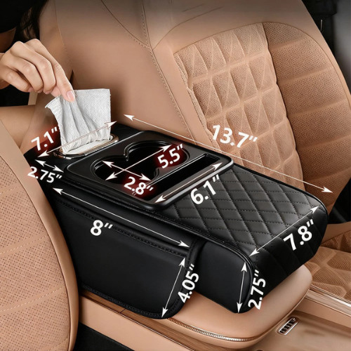 Car Armrest Cushion Center Console Cover with Cup Holder,Tissue Box,Phone Holder