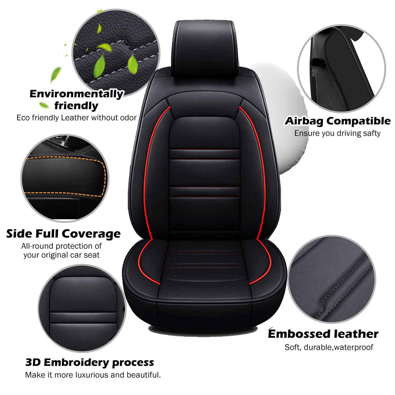 For Jeep Car Seat Cover 5-Seats Full Set PU Leather Front & Rear Deluxe Cushion