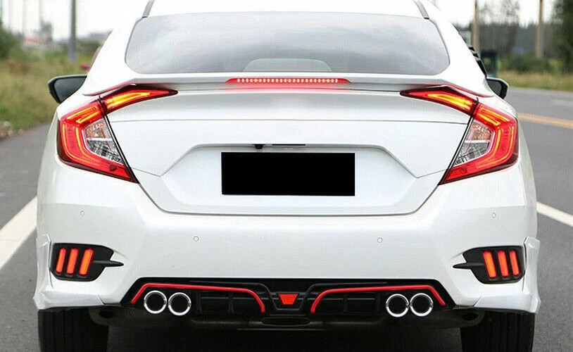 Rear Bumper Diffuser Lip Spoiler Black Red For Honda Civic 2016 – 2020