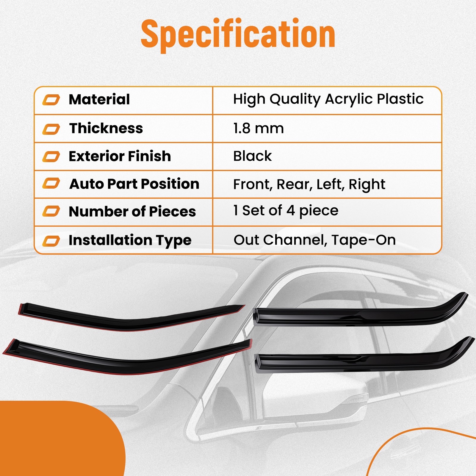 Acrylic Side Window Visors Set for Ford Explorer 2011-2019 Outside Mount 4PCS