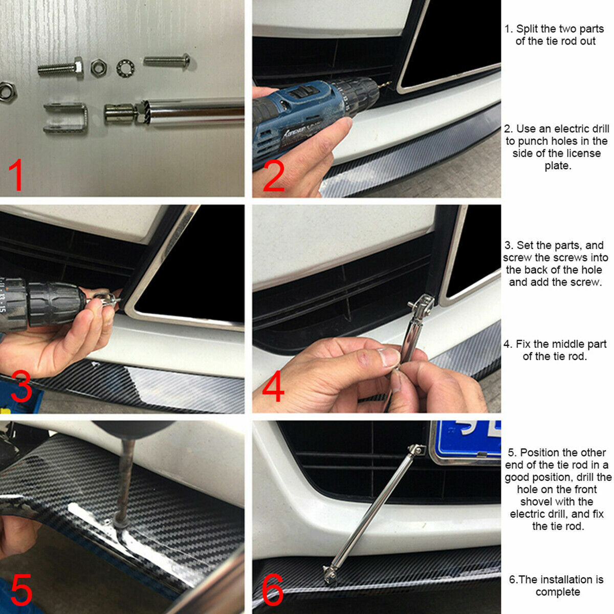 Carbon Fiber Front Bumper Lip Spoiler Splitter+Strut Rods For Honda Civic Accord