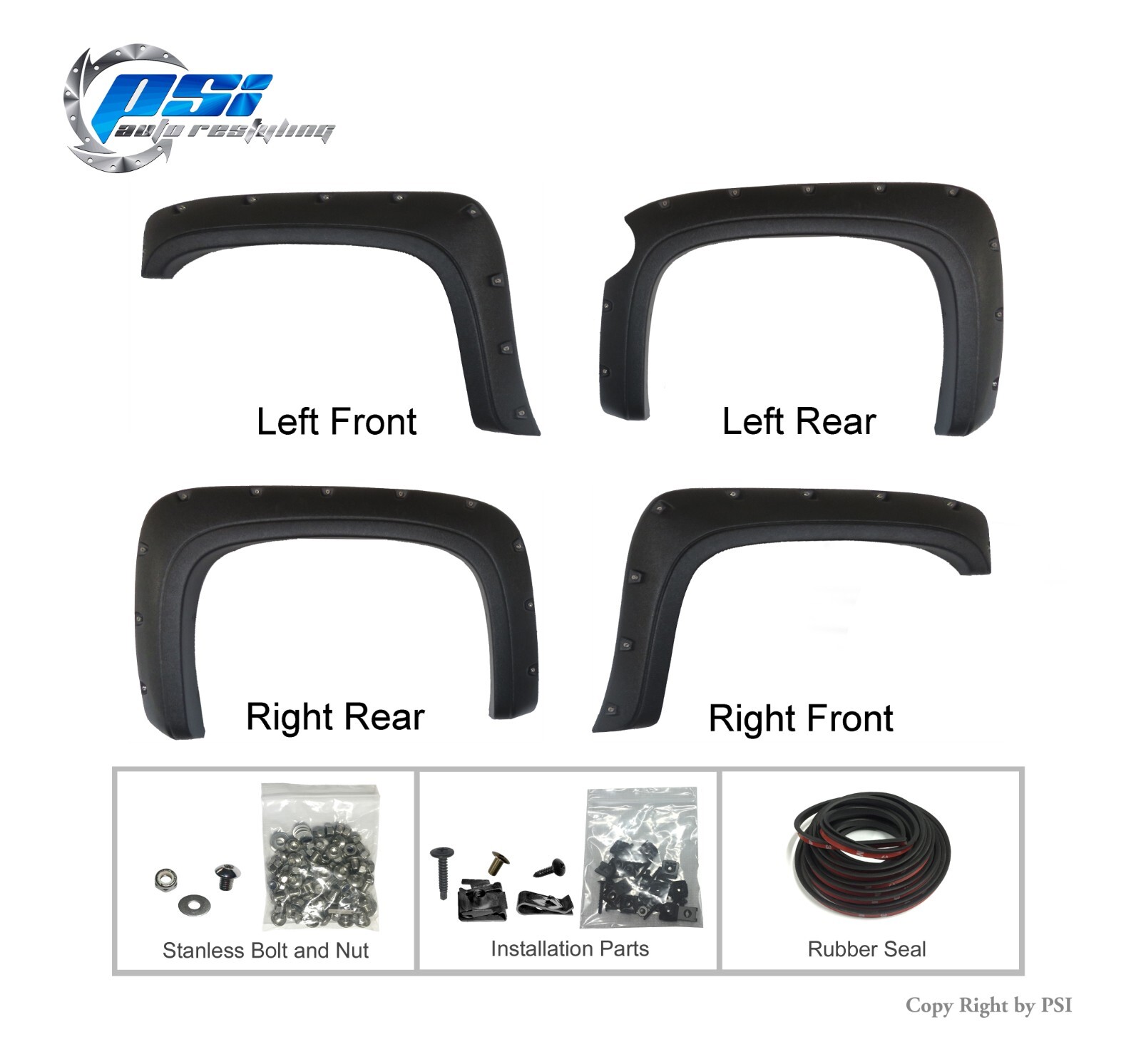 Fender Flares Pocket Trim & Bolt Fits Silverado 1500 07-13 5’8″ Only ; Textured