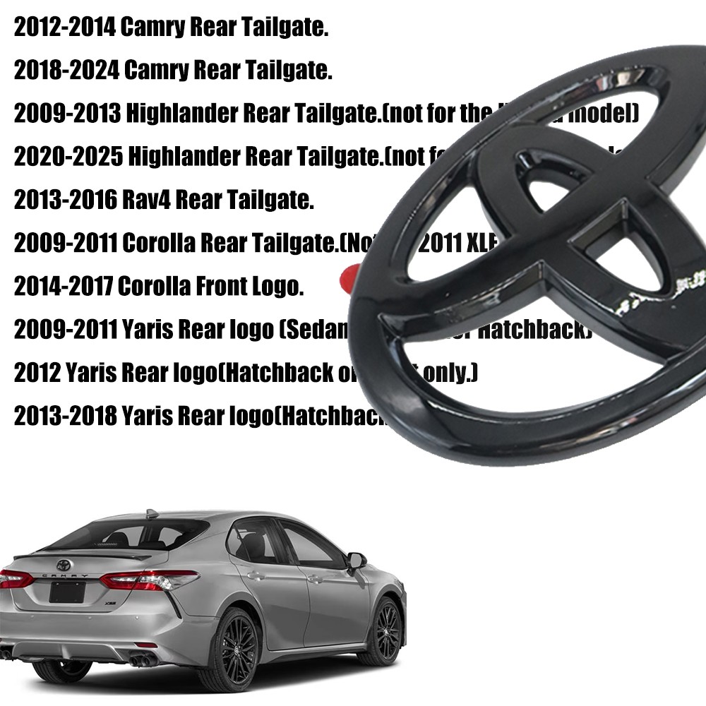 1PC Gloss Blackout Emblem Overlay Rear Badge For Camry Highlander Corolla Rav4