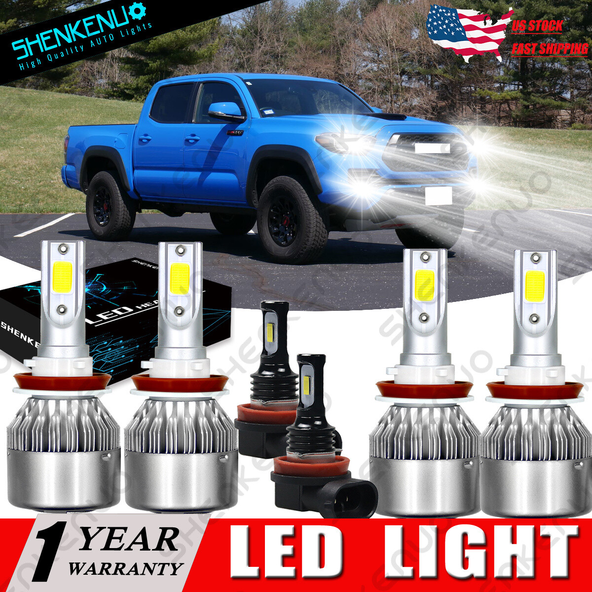 For Toyota Tacoma 2016 2017 2018 2019 – White LED Headlight +Fog Lamp Bulbs C6B