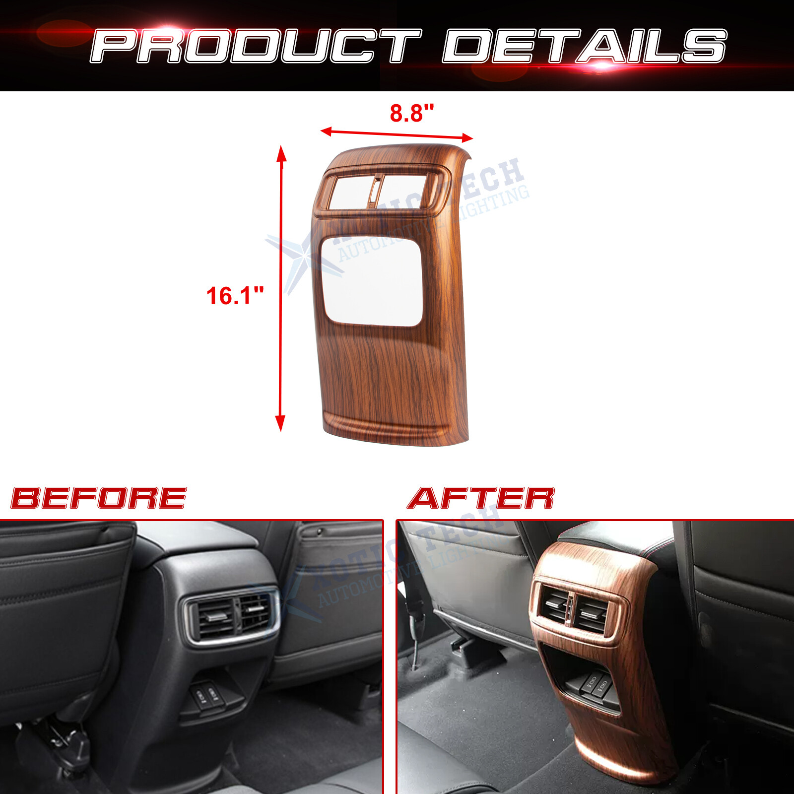 Inner Peach Wood Grain Rear AC Wind Outlet Panel Frame Trim For Honda CR-V 17-22